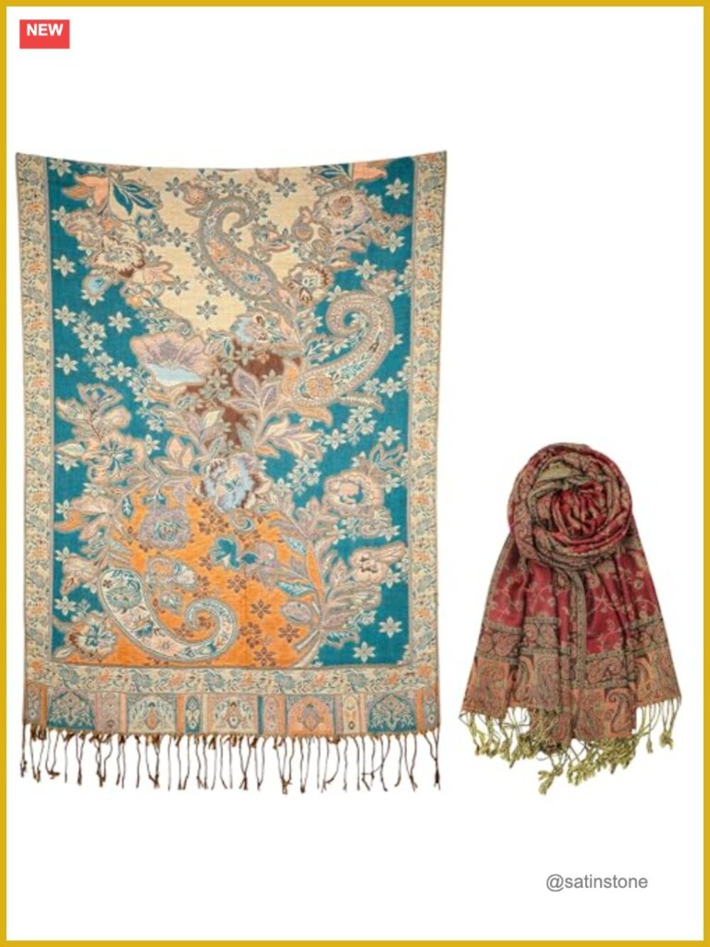 2 Pack Pashmina Shawl Wrap Reversible & Floral Paisley Wraps Viscose Acrylic